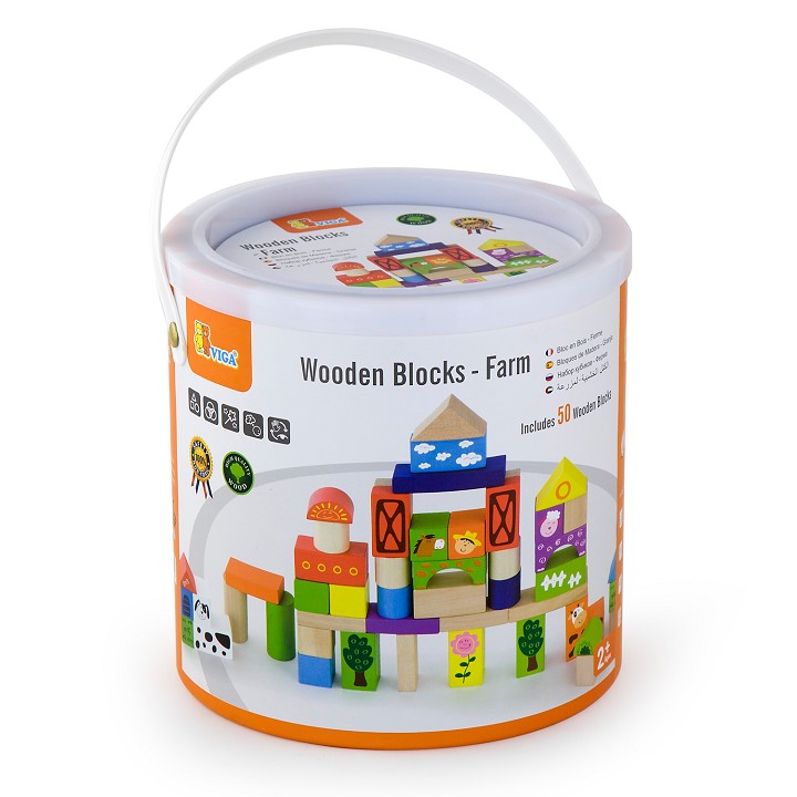 Viga Toys - Baril de Cubes - Ferme - 50 pieces